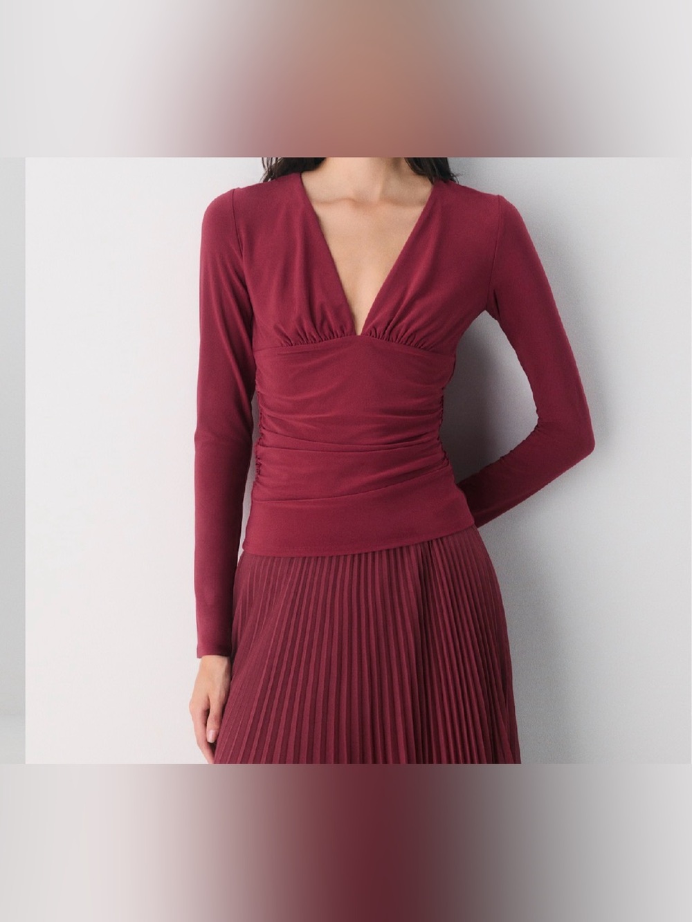 NWT Aritzia Wilfred Admire Long Sleeve Top Ruched Minimalist Romantic Sz S